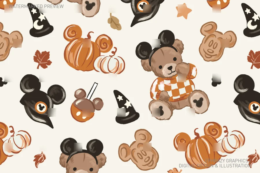 Disney Teddy Bear Minnie Ears Fall Seamless Pattern [119] - 2