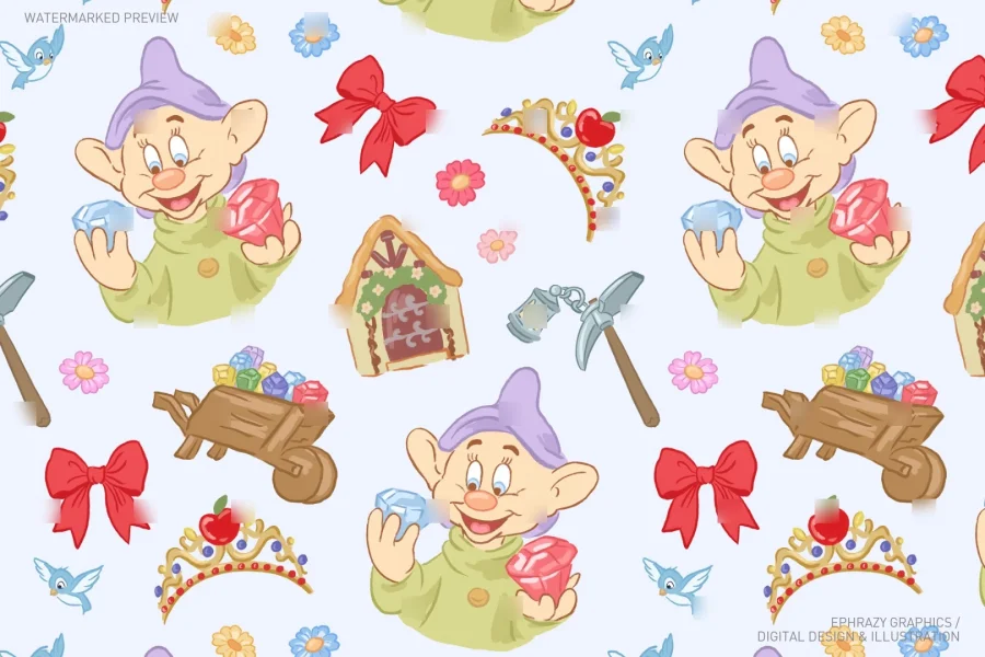 Snow White Dopey Seamless Pattern [120] - 3