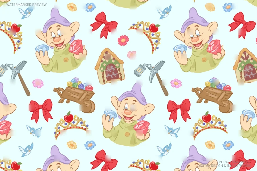 Snow White Dopey Seamless Pattern [120] - 9