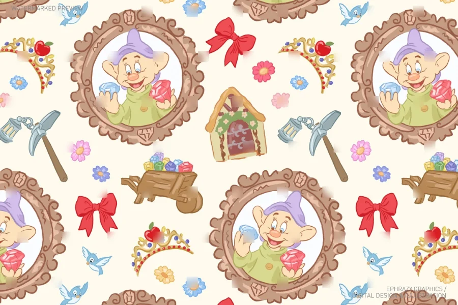 Snow White Dopey Seamless Pattern [120] - 1