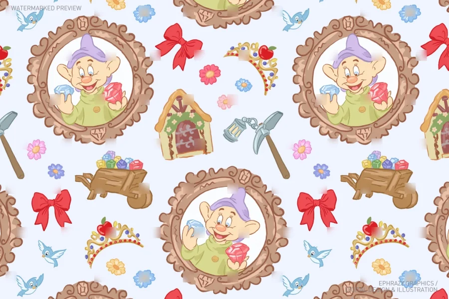 Snow White Dopey Seamless Pattern [120] - 8