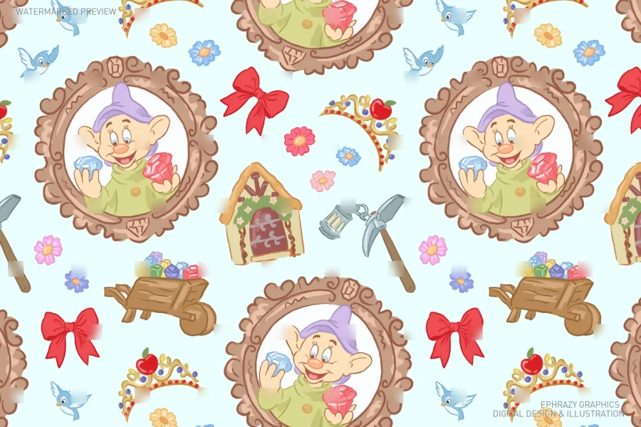 Snow White Dopey Seamless Pattern [120] - 4