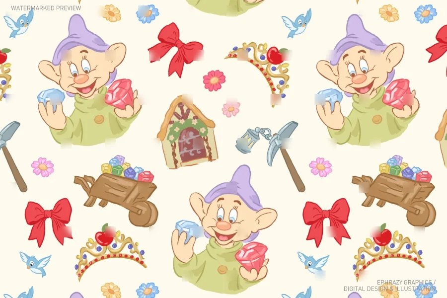 Snow White Dopey Seamless Pattern [120] - 5