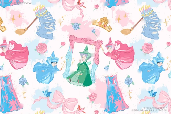 Sleeping Beauty Good Fairies Seamless Pattern [121] - Seamless