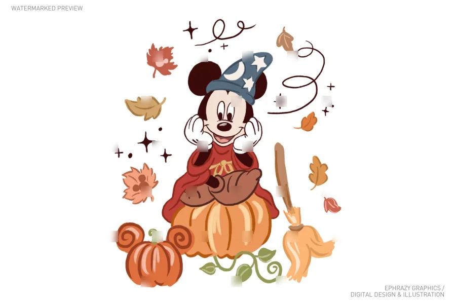 Sorcerer Mickey Fall Pumpkins Clipart [122] - 1