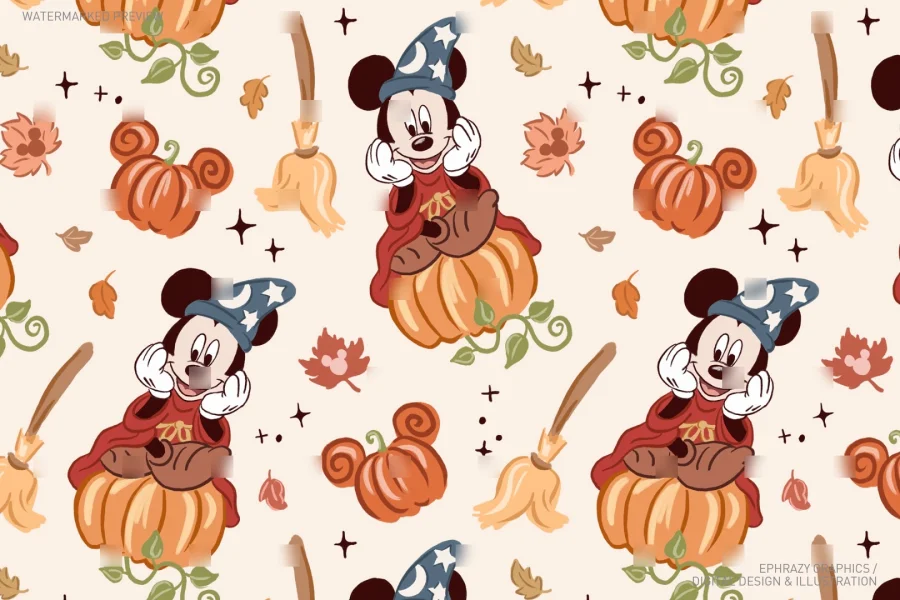 Sorcerer Mickey Fall Pumpkins Seamless Pattern [122] - 1