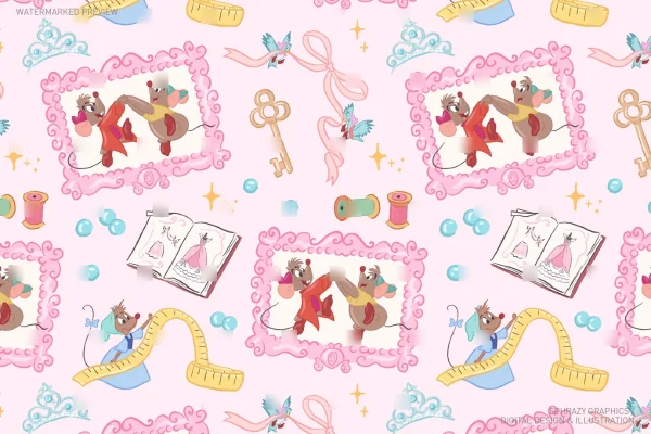 Cinderella Sewing Mice Jaq and Gus Seamless Pattern [124] - Seamless