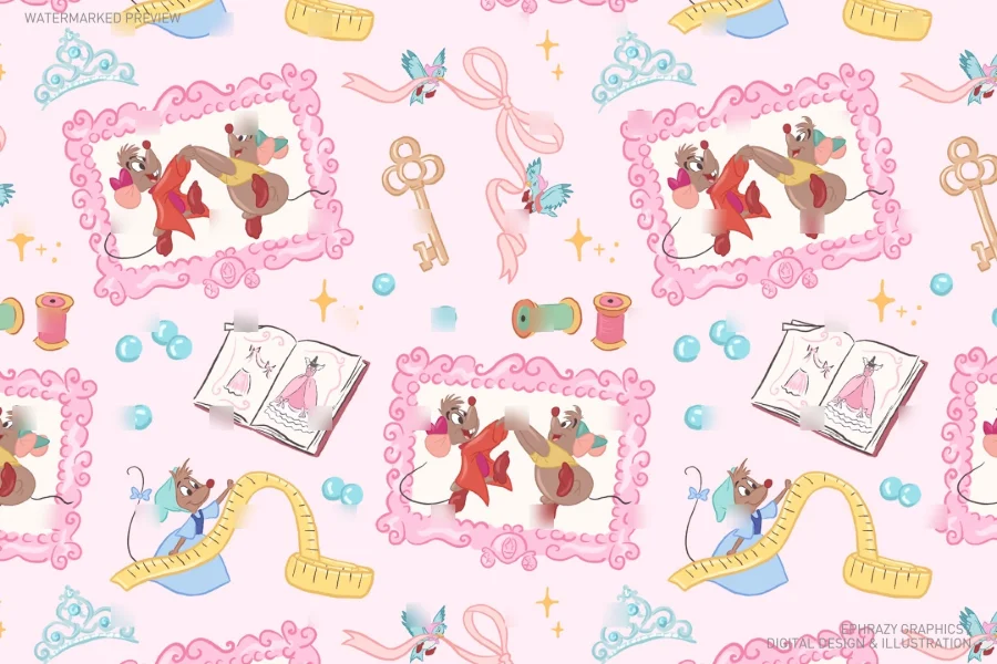 Cinderella Sewing Mice Jaq and Gus Seamless Pattern [124] - 1