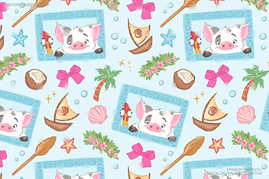 Moana Pua Hei Hei Seamless Pattern [125] - 5