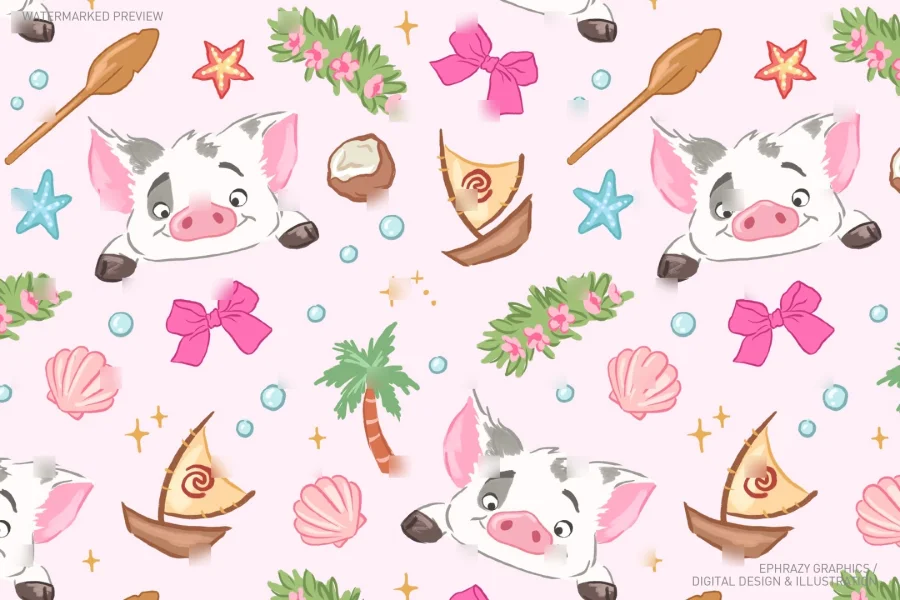 Moana Pua Hei Hei Seamless Pattern [125] - 4