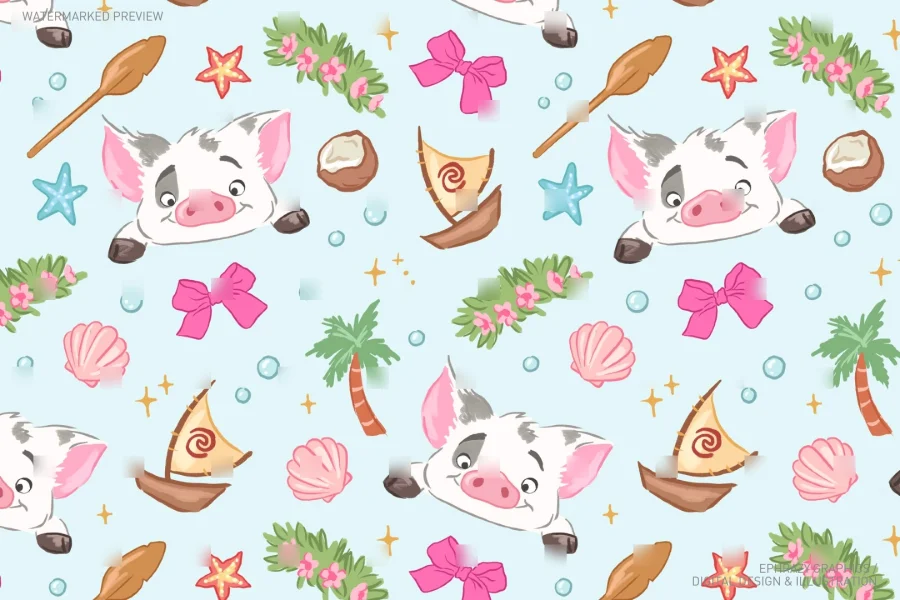 Moana Pua Hei Hei Seamless Pattern [125] - 6
