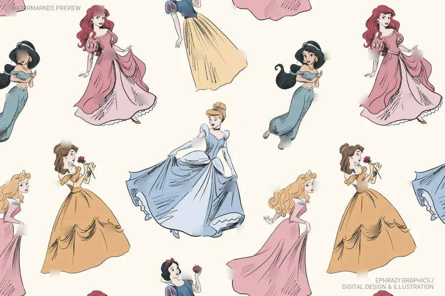 Once Upon A Time Princess Toile Seamless Pattern [127] - 1