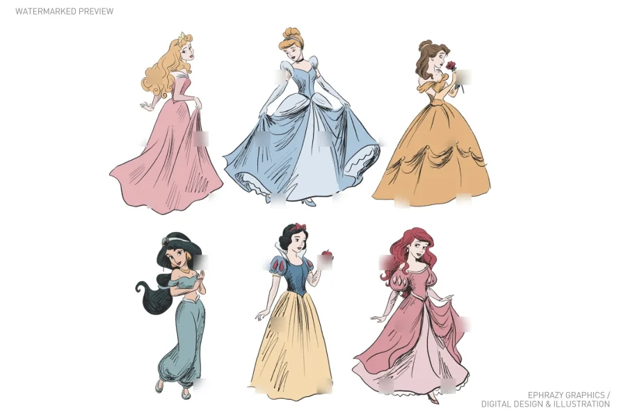 Vintage Storybook Princesses Clipart [128] - 1