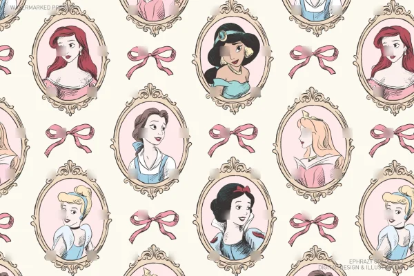 Once Upon A Time Princess Portraits Seamless Pattern [129] - Seamless