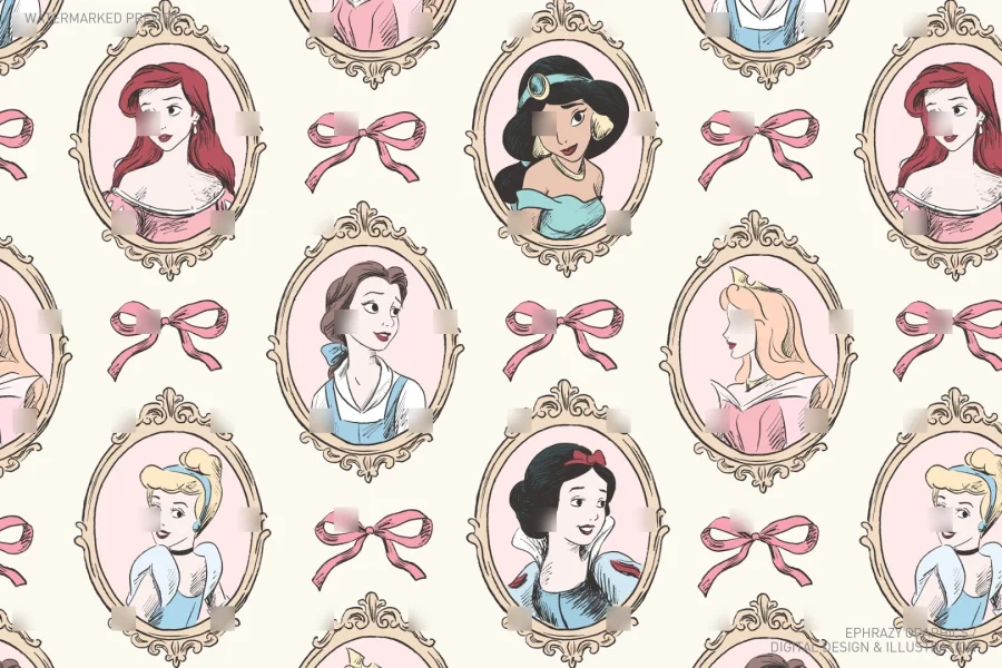 Once Upon A Time Princess Portraits Seamless Pattern [129] - 1