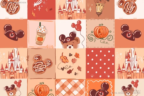 Fall Disney Parks Teddy Bear Seamless Pattern [133] - Seamless