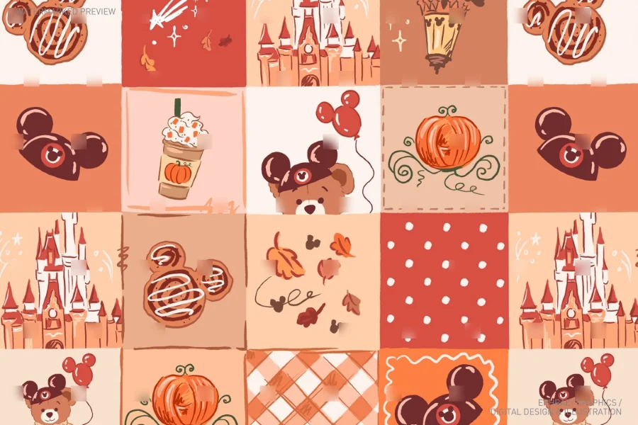 Fall Disney Parks Teddy Bear Seamless Pattern [133] - 1