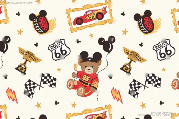 Lightning McQueen Teddy Bear Seamless Pattern [137] - Seamless