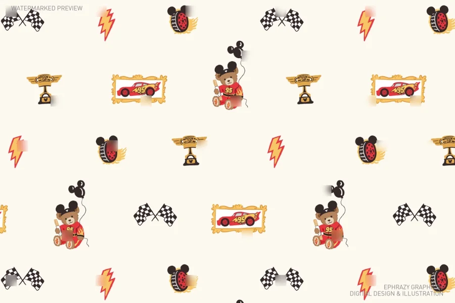 Lightning McQueen Teddy Bear Seamless Pattern [137] - 4