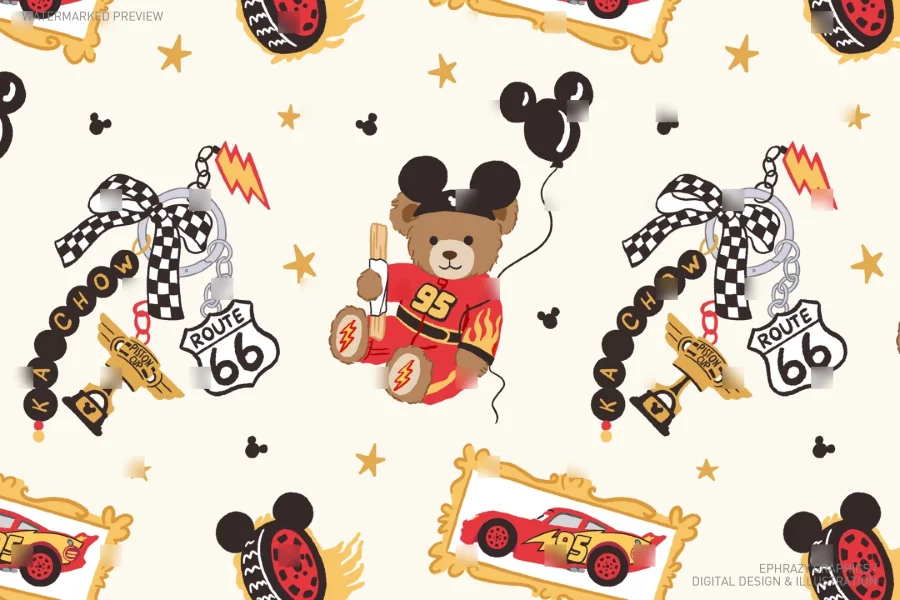 Lightning McQueen Teddy Bear Seamless Pattern [137] - 3