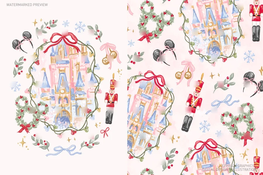 Cinderella Castle Christmas Watercolor Set [139] - 1
