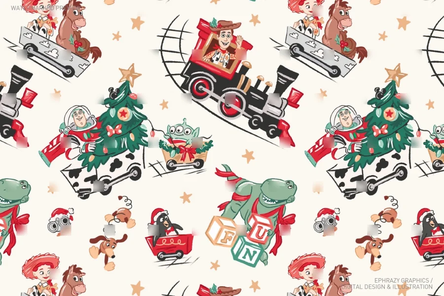 Toy Story Christmas Train Seamless Pattern [140] - 1