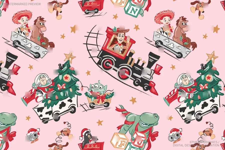 Toy Story Christmas Train Seamless Pattern [140] - 3