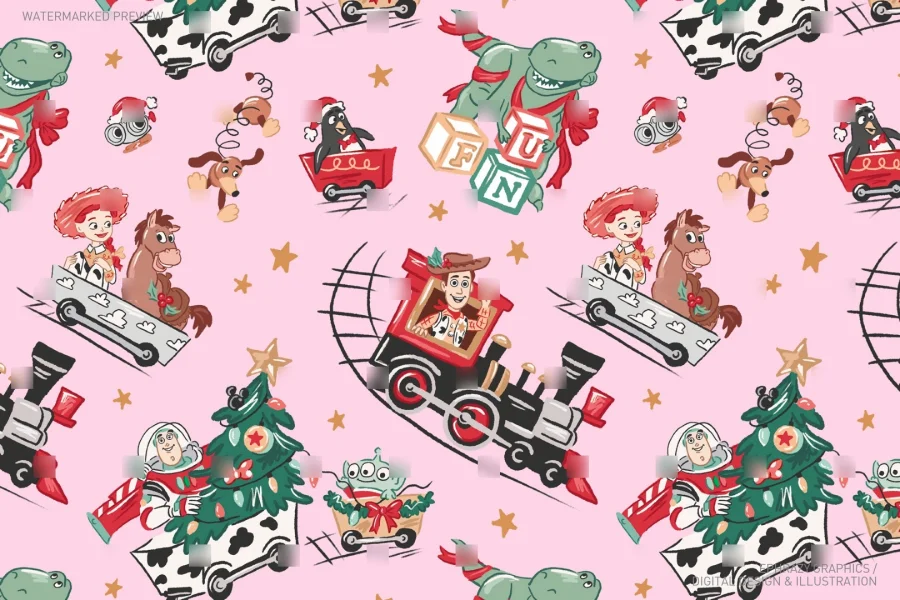 Toy Story Christmas Train Seamless Pattern [140] - 4