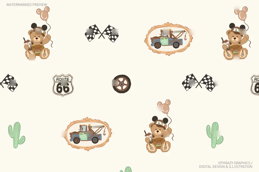 Tow Mater Teddy Bear Seamless Pattern [141] - 5