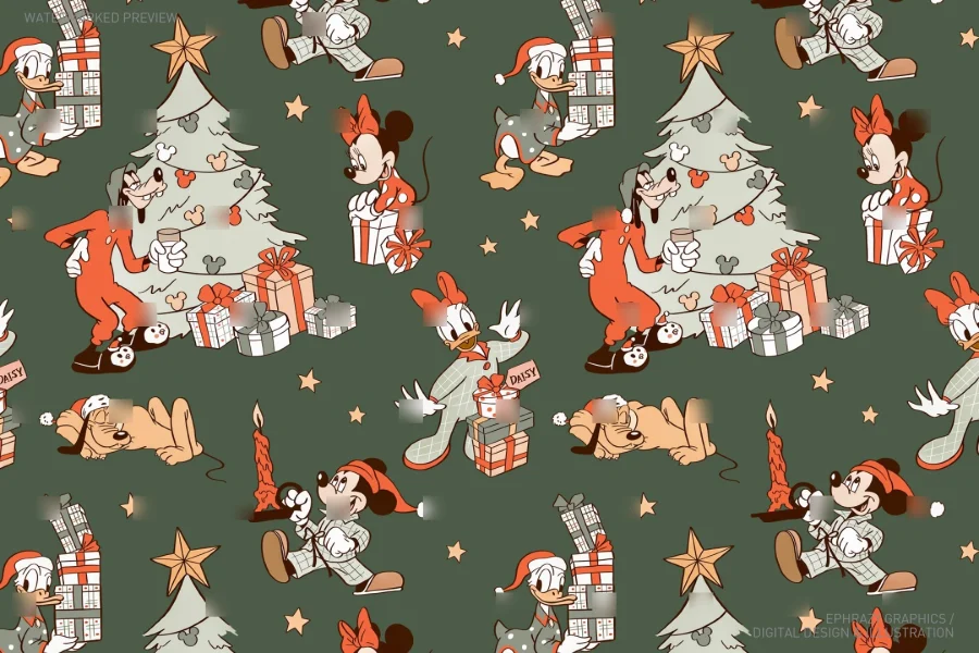 Mickey and Friends Christmas Tree Seamless Pattern [146] - 3