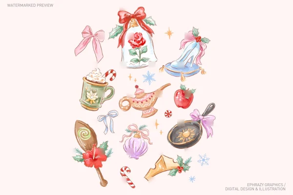 Disney Princess Christmas Watercolor Clipart [149] - Clipart