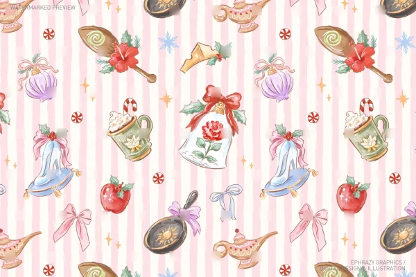 Disney Princess Christmas Watercolor Seamless Pattern [149] - Seamless