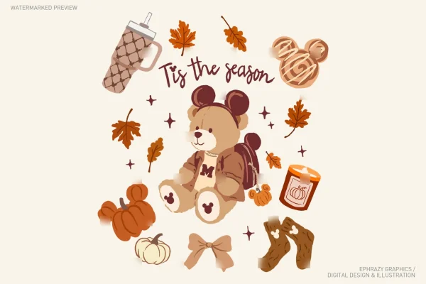 Tis the Season Fall Teddy Bear Clipart [150] - Clipart