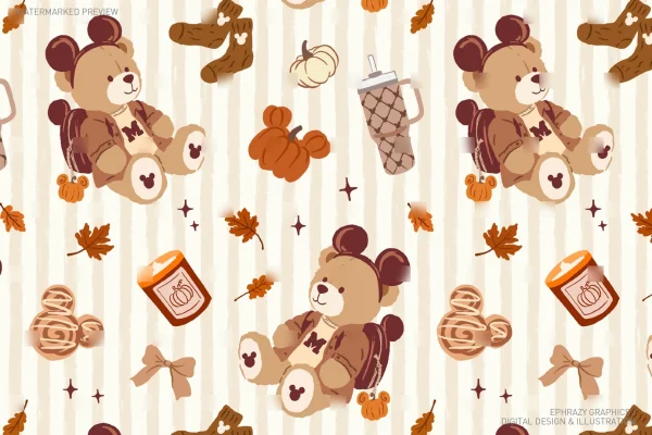 Tis the Season Fall Teddy Bear Seamless Pattern [150] - Seamless