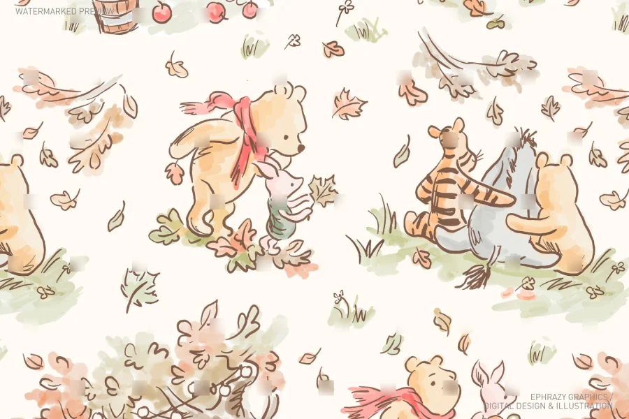 Classic Winnie the Pooh Fall Watercolor Seamless Pattern [151] - 2