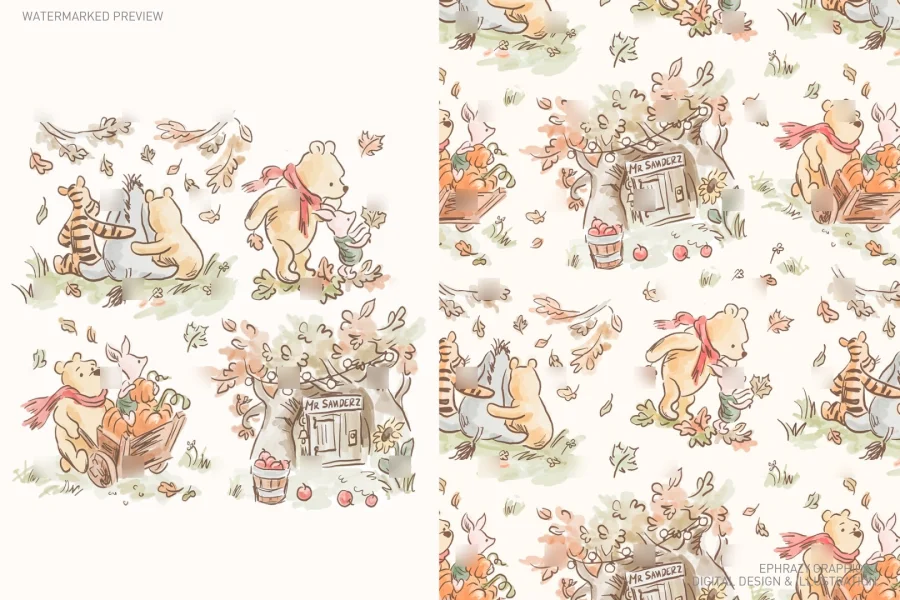 Classic Winnie the Pooh Fall Watercolor Set [151] - 1