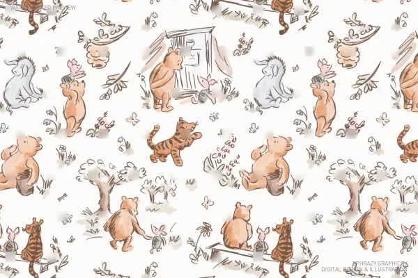 Classic Winnie the Pooh & Friends Watercolor Seamless Pattern [152] - Seamless