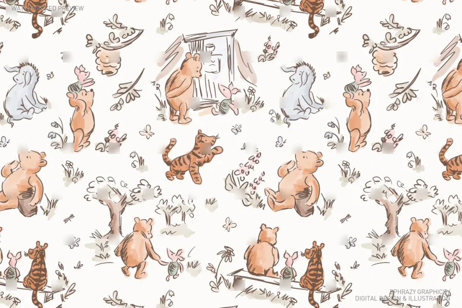 Classic Winnie the Pooh & Friends Watercolor Seamless Pattern [152] - 1