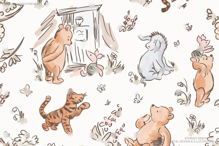 Classic Winnie the Pooh & Friends Watercolor Seamless Pattern [152] - 2