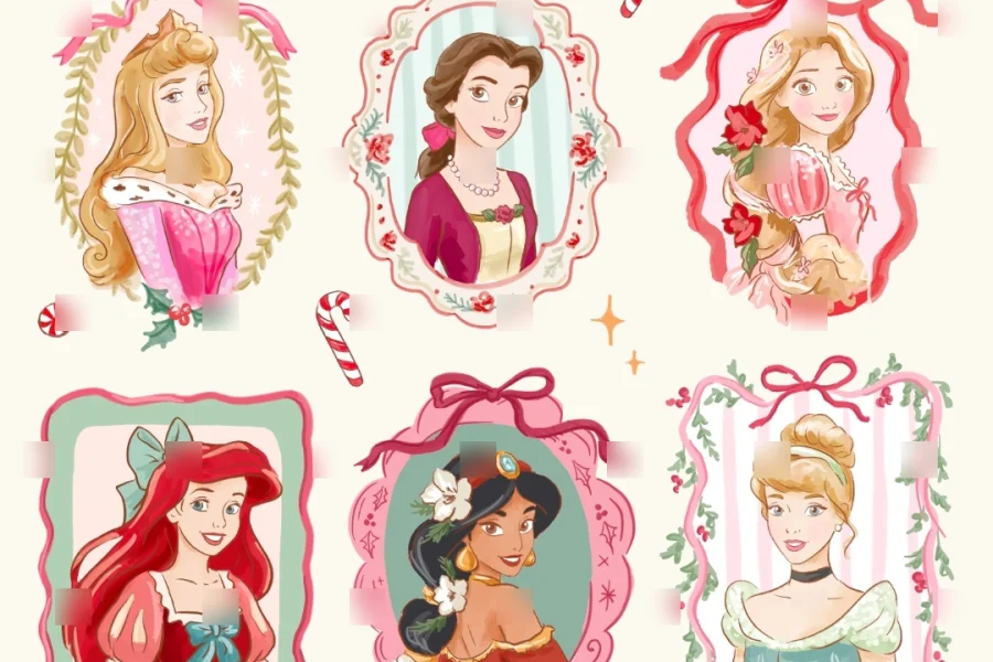 Disney Princess Christmas Watercolor Frame Clipart [158] - 1