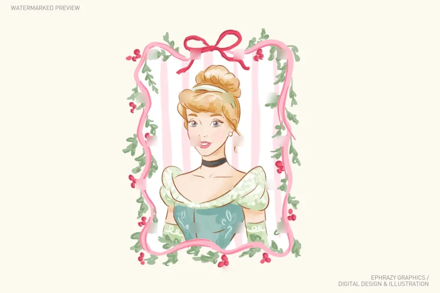 Disney Princess Christmas Watercolor Frame Set [158] - 6