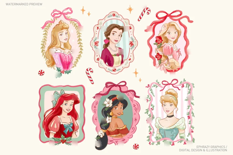 Disney Princess Christmas Watercolor Frame Set [158] - 5