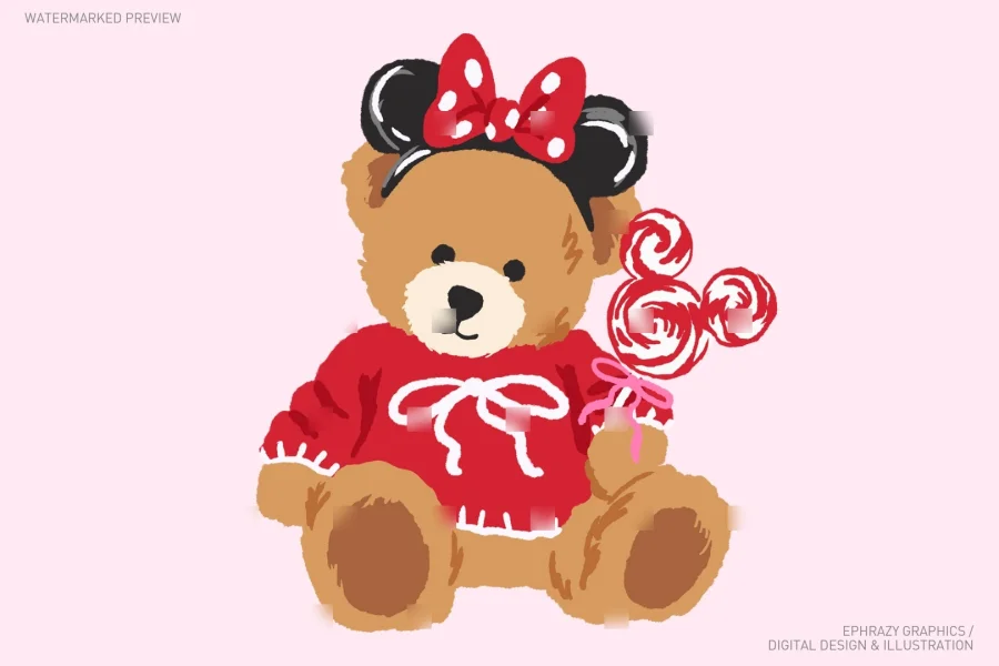 Disney Coquette Christmas Teddy Bear Clipart  [160] - 2