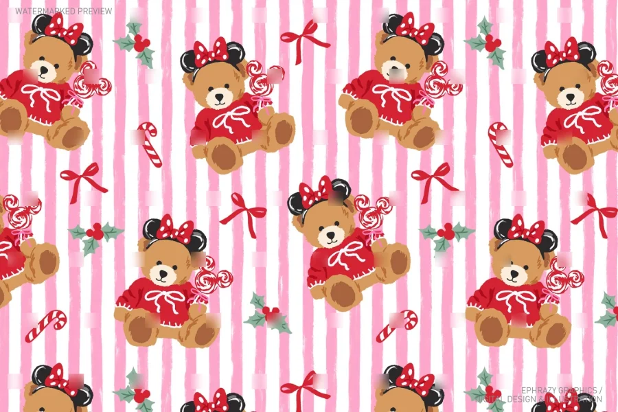 Disney Coquette Christmas Teddy Bear Seamless Pattern [160] - 3