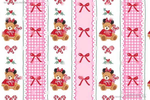 Disney Coquette Christmas Teddy Bear Seamless Pattern [160] - Seamless
