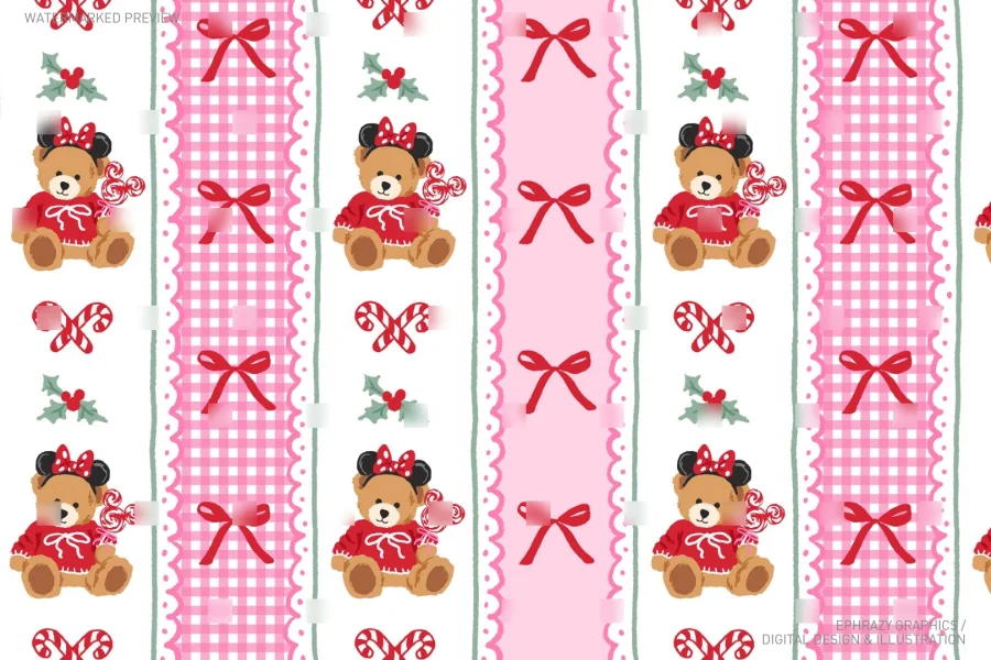 Disney Coquette Christmas Teddy Bear Seamless Pattern [160] - 1