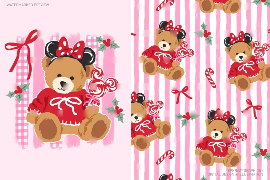 Disney Coquette Christmas Teddy Bear Set [160] - 1