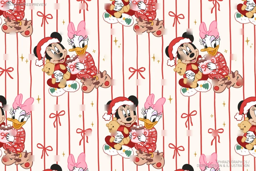 Minnie Daisy Christmas Pajamas Seamless Pattern [162] - 3