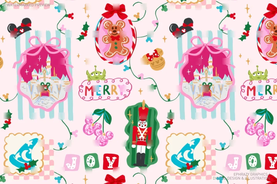 Disney Preppy Christmas Castle Seamless Pattern [163] - 4