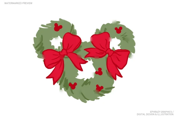 Mickey Christmas Wreath & Bow Clipart [166] - Clipart